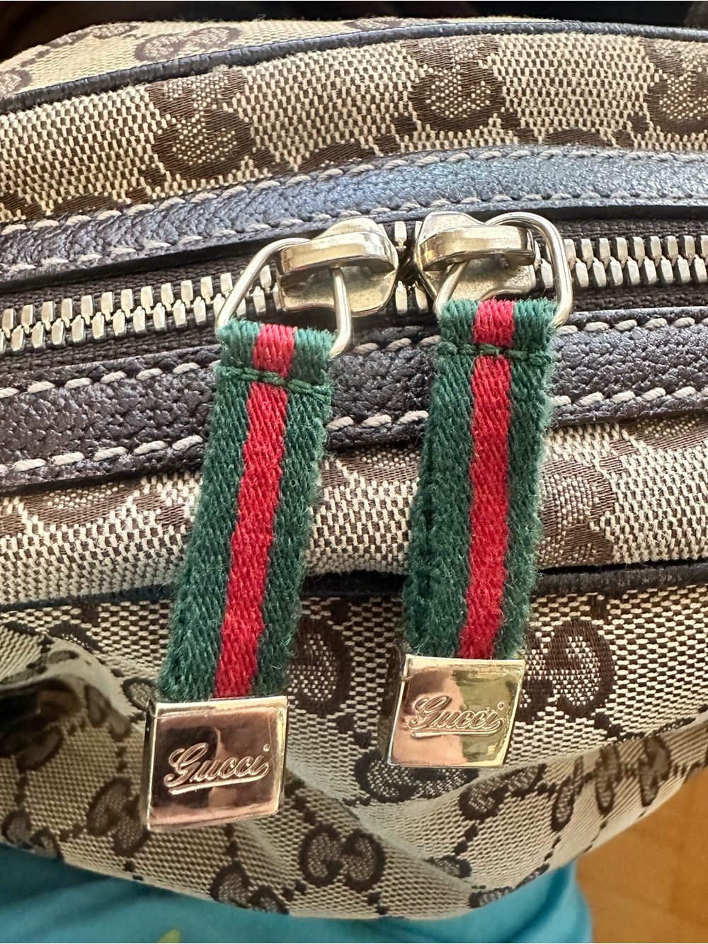 Gucci Princy Beige Monogram Canvas Shoulder Bag with Brown Trim and Web Stripe - Picture 4 of 16